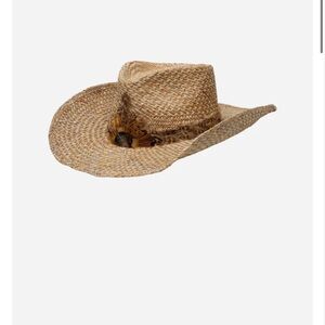 NWT 🏜️ Wyeth 100% Seagrass Cowboy Hat with Feather Accent - Natural
